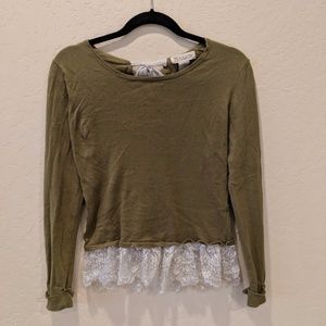 Green Long Sleeve Shirt, White Lace Trim